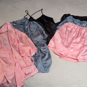 Chic Women's Pajama Set in Pink, Blue, and Black